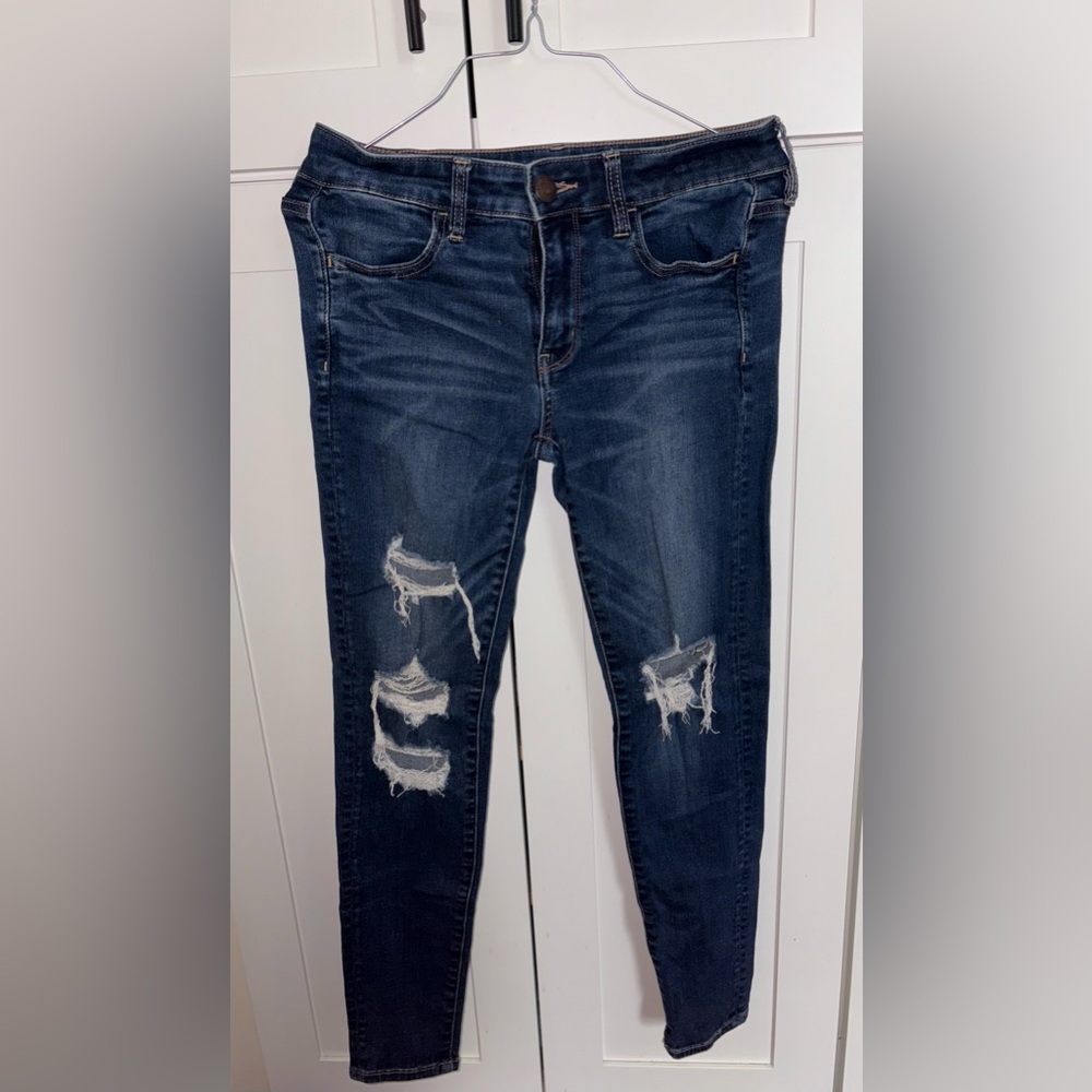 American Eagle Outfitters Dark Blue Distressed Skinny Jeans